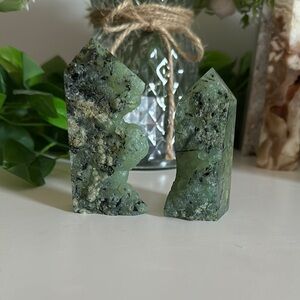 Two Raw Prehnite Towers